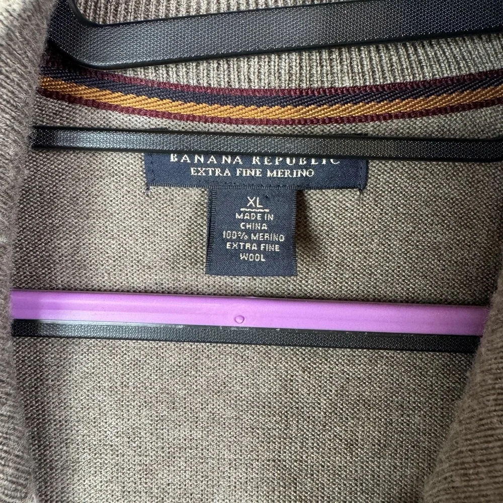 Banana Republic Sweater Mens XL Brown Argyle Full Zip Merino Wool‎ Pullover